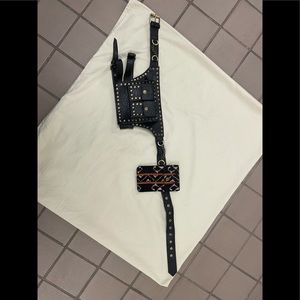 Black faux leather festival waist belt bag